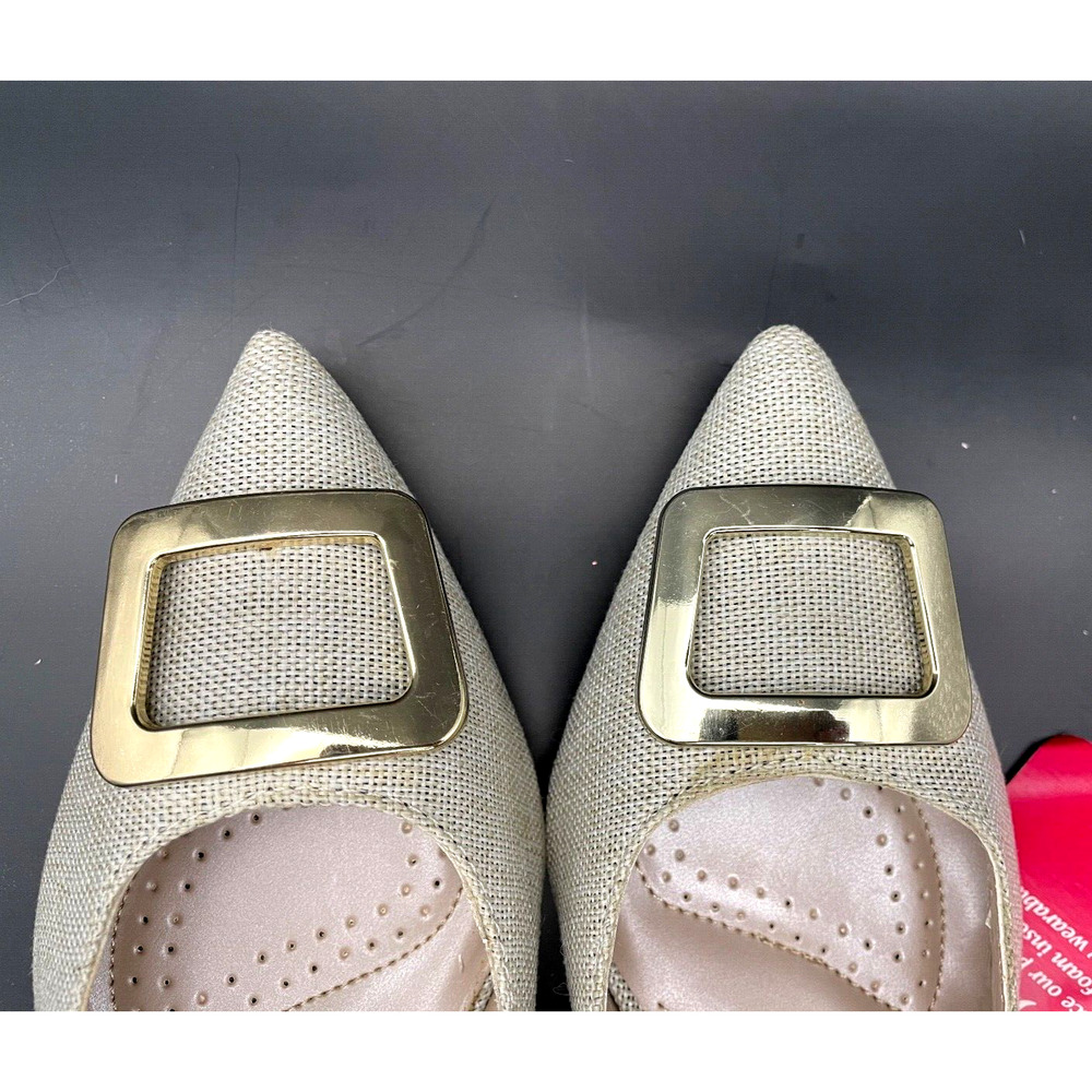 NWT -DEXFLEX Comfort Pumps Heels Textile Upper Gold Tone Metal Buckle Size 8 M - Picture 5 of 12